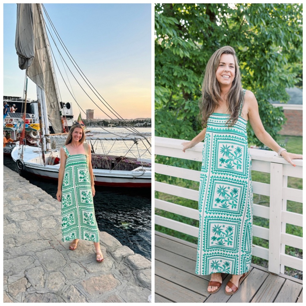 Mon Renn‎ Losas Maxi Dress Green Cream Floral Vacation Medium
